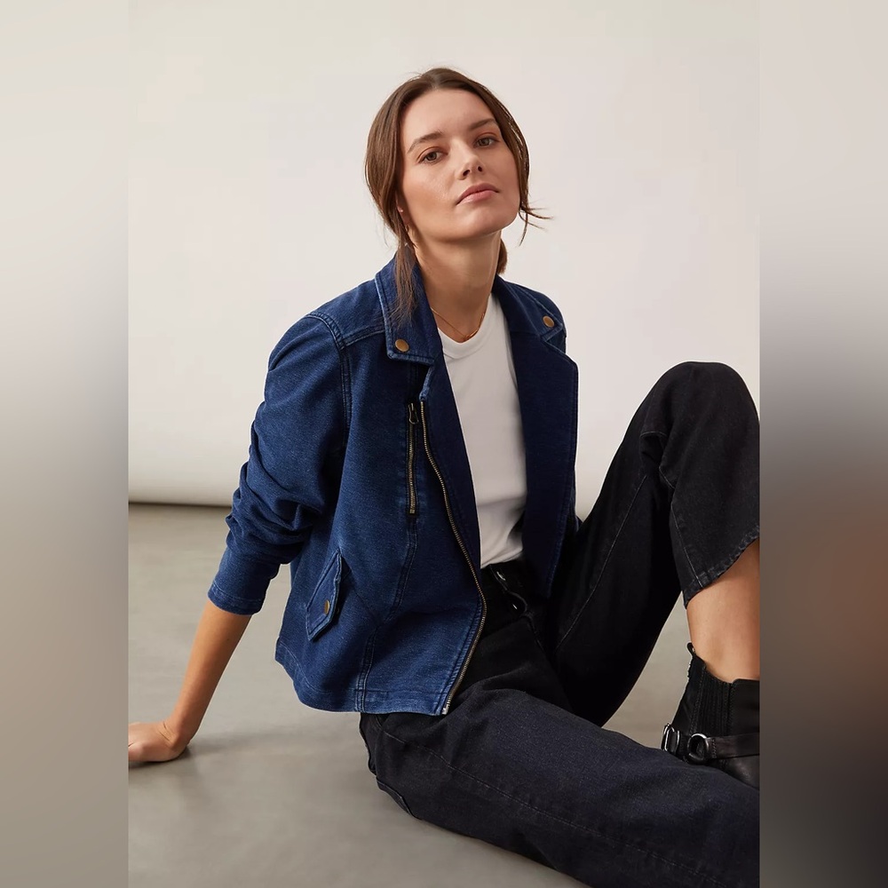 Anthropologie Pilcro Blue Denim Moto Jacket Size Medium Petite